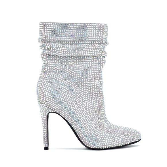NEW NINE WEST Dazzle 2 White Glass Ankle Dressy Boots Shoes - Picture 2 of 7